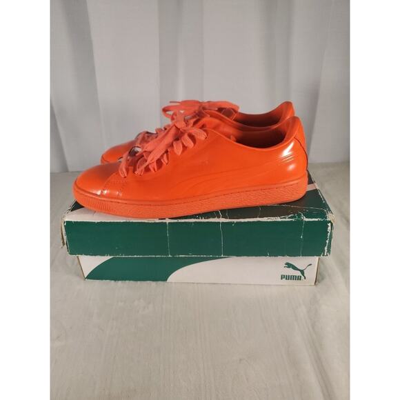 Puma Basket Classic Patent Emboss Red Blast Mens Casual Shoes 362035 01 - Picture 2 of 7